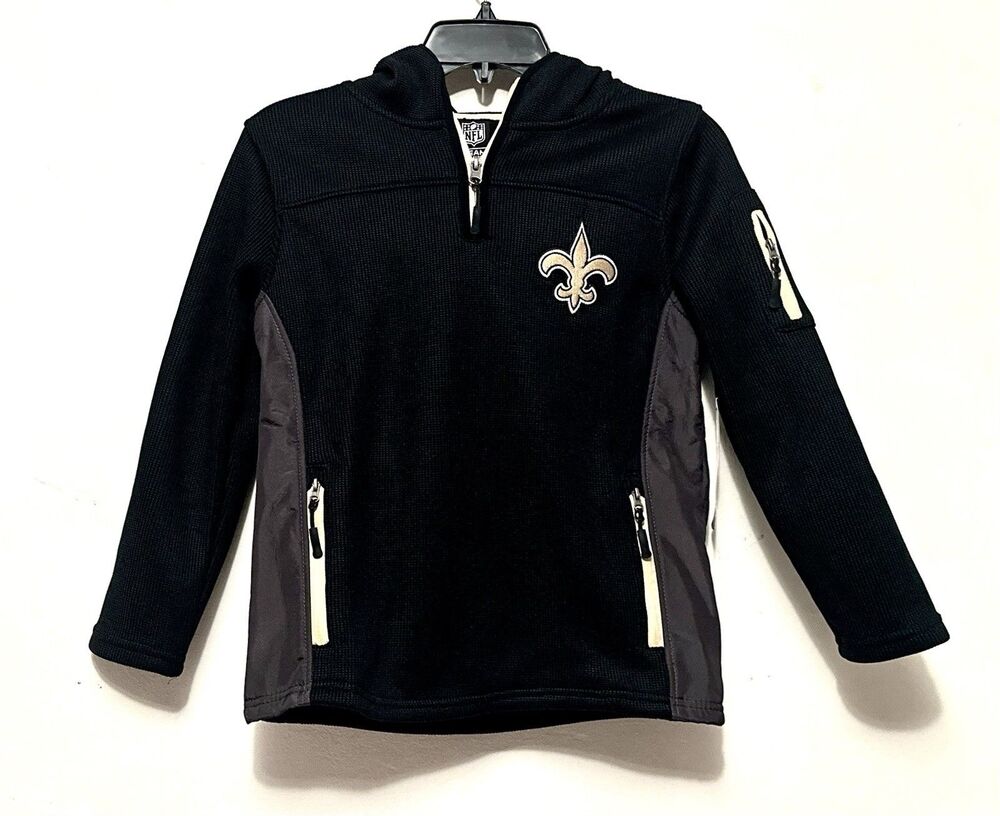 New Orleans Saints NFL Boys Medium 10-12 Black Zip Up Sweater Sweatshirt Hoodie
